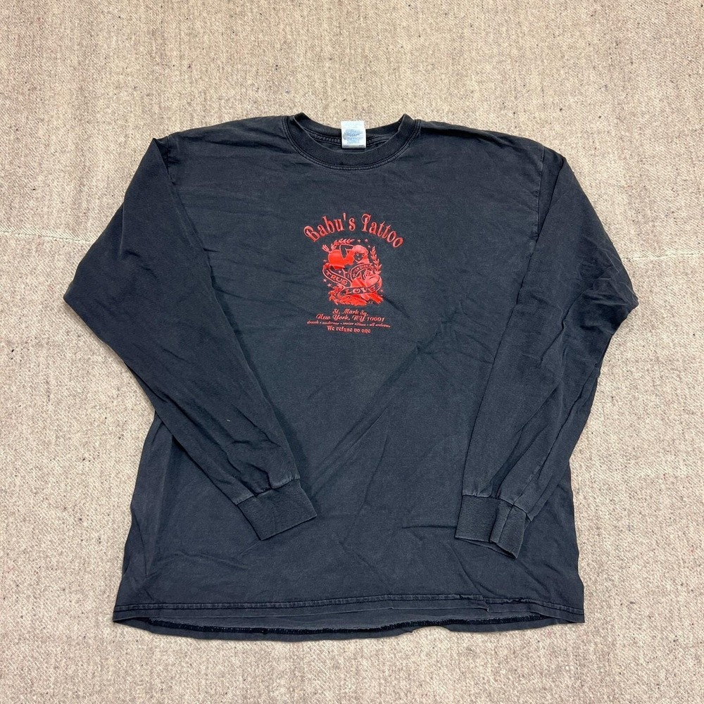 Vintage Babu's Tattoo Shirt Mens XL Black 2000s St Mark Sq‎ New York